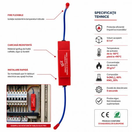 Dispozitiv stingere incendii aerosol pentru tablouri electrice
