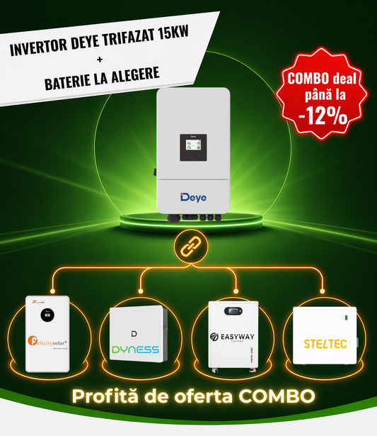 Combo Invertor Trifazat Deye 15kW + Baterie