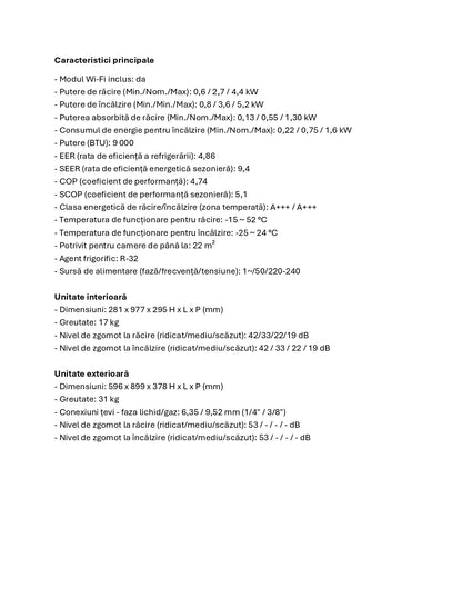 Aer conditionat Inverter Gree Soyal, 9000 BTU, 22 m², A+++, Wi-Fi, R-32