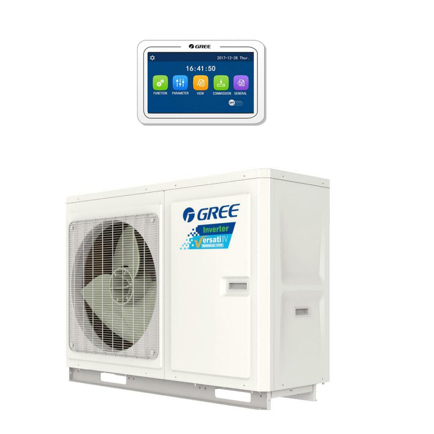 Pompă de căldură aer-apă monobloc Gree Versati IV GRS-CQ10Pd/NhG3-E, încălzire și răcire 8kW, Wi-fi, dezinfectare la 80ºC, panou de control, A++, alimentare 230V
