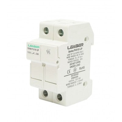 Soclu 2 poli pentru sigurante fuzibile 10x38, 2x32A/1000VDC LEADER