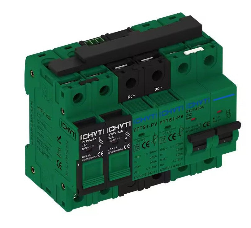 Kit aparataj DC CHYT 600V soclu fuzibil DC 32A 1000V cu sigurana fuzibila 15A + descarcator DC 20ka