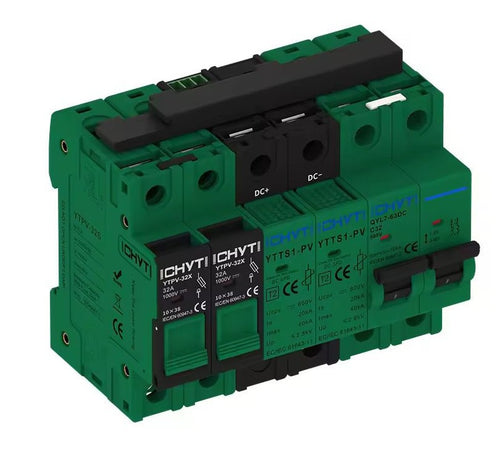 Kit aparataj DC CHYT 600V soclu fuzibil DC 32A 1000V cu sigurana fuzibila 15A + descarcator DC 20ka