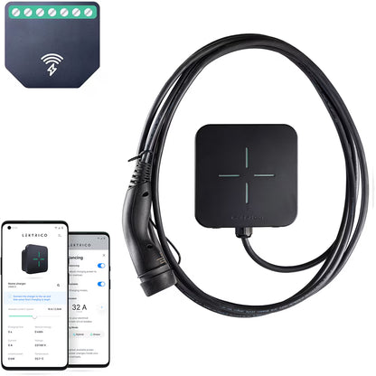 Statie incarcare masini electrice LEKTRI.CO Tri Safe EM, trifazat 22kW, monofazat 7.4kW, 32A, Type 2, cablu 5m, Wi-Fi, negru