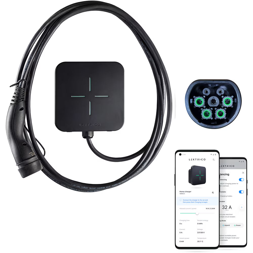 Statie incarcare masini electrice LEKTRI.CO Tri Safe, trifazat, 7.4-22 kW, 32A, Type 2, cablu 5m, Wi-Fi, negru