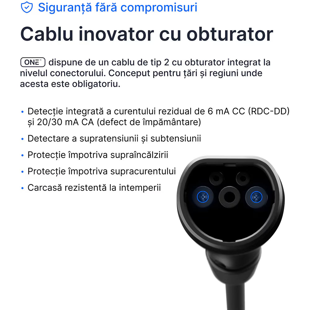 Statie incarcare masini electrice LEKTRI.CO One Safe, monofazat 7.4kW, 32A, Type 2, cablu 5m, Wi-Fi, negru