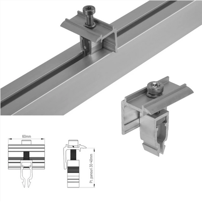 Clemă de mijloc universala 30-40mm rapida pt. profil H 40x40mm, fixare panouri solare fotovoltaice