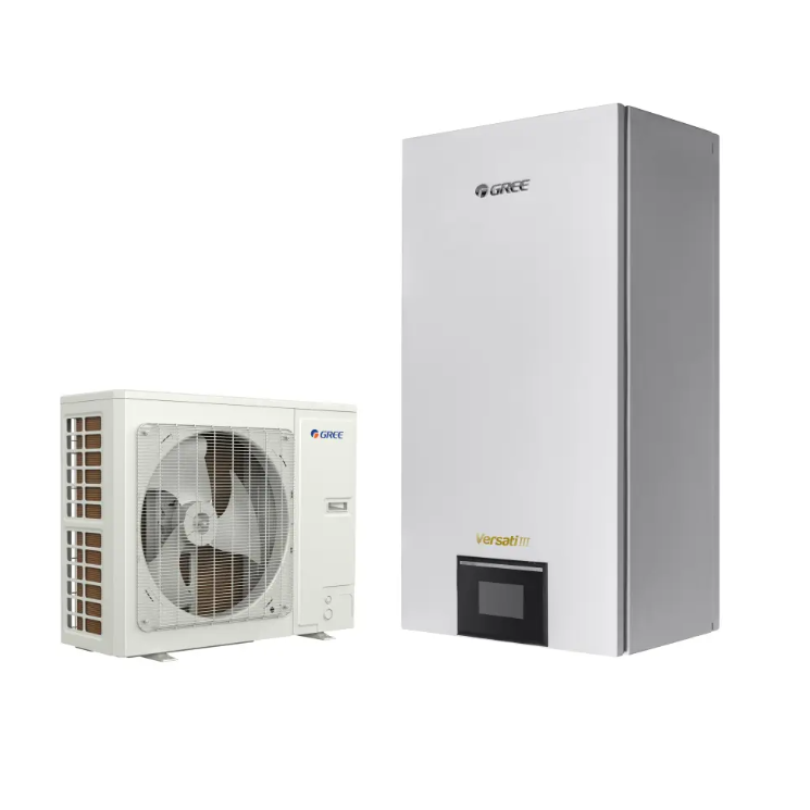 Pompă de căldură aer-apă monobloc Gree Versati III Split GRS-CQ14Pd/NhH-M(I)/GRS-CQ14Pd/NhH-M(O), încălzire și răcire 14kW, Wi-fi, dezinfectare la 80ºC, panou de control, A++, alimentare 380V, kit hidraulic integrat