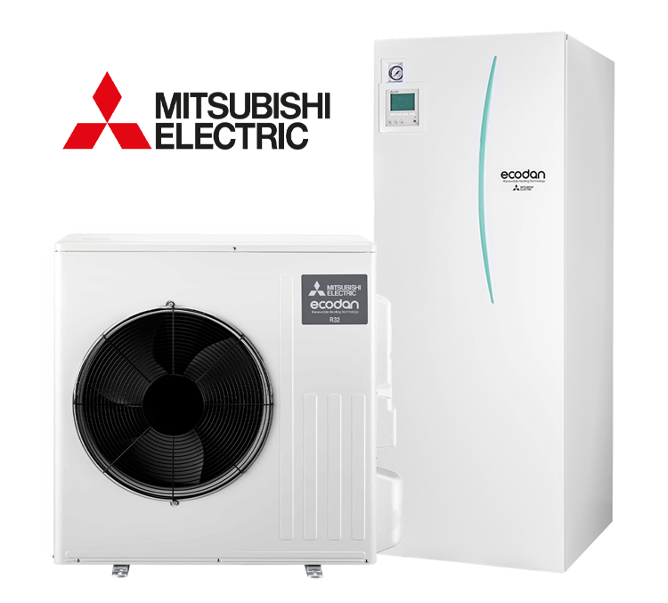 Pompa de caldura aer-apa, Mitsubishi Ecodan split, Eco Inverter, 6 kw, hidrotank 170L, incalzire/racire, A+++, R32, 230V