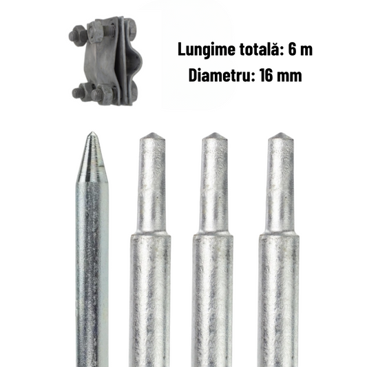 Set electrozi tarusi de impamantare 16x1500 mm + conector platbanda