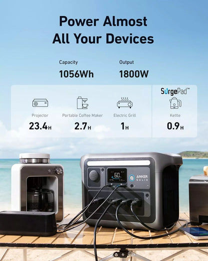 Statie de alimentare portabila Anker Solix C1000X, 1056Wh, LiFeP04, 1800W, pentru case, camping, autorulote